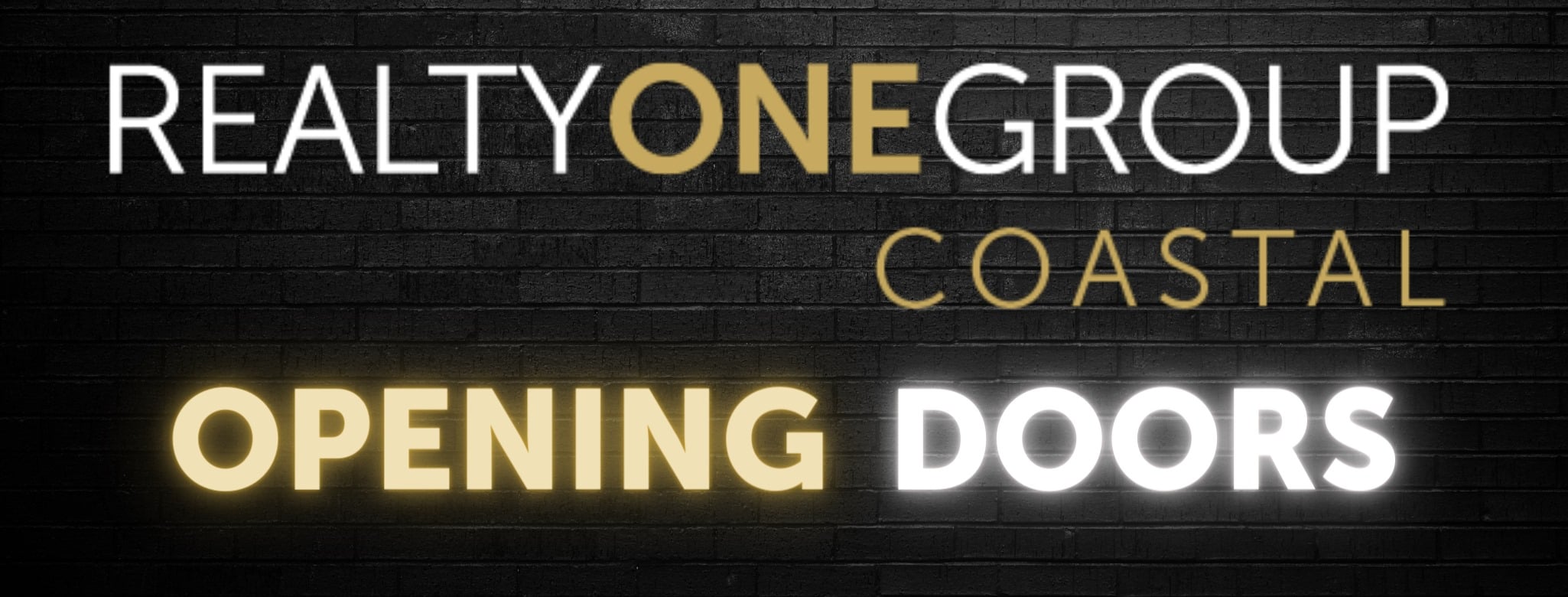 Realty ONE Group Coastal graphic with the words ‘Opening Doors’ displayed on a dark brick background.